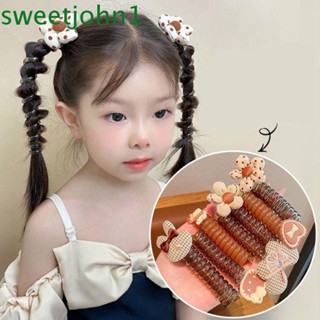 Sweetjohn ยางรัดผม ประดับโบว์ ลายดอกไม้ สไตล์เรโทร สําหรับผู้หญิง
