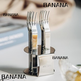 Banana1 ส้อมจิ้มผลไม้ สลัด ขนมหวาน สเตนเลส พรีเมี่ยม สําหรับเดินทาง บ้าน 6 ชิ้น