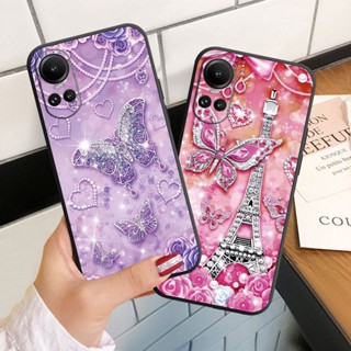 เคสโทรศัพท์มือถือ ซิลิโคนนิ่ม ลายผีเสื้อ ประดับเพชร สําหรับ OPPO Reno 10 Pro Plus Pro+