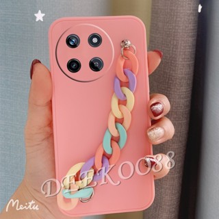 พร้อมส่ง เคสโทรศัพท์มือถือ ซิลิโคนนิ่ม TPU พร้อมสายโซ่คล้อง สีรุ้ง หลากสี สําหรับ Realme 11 C51 NFC 4G 5G Realme11 RealmeC51