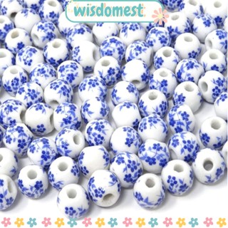 Wisdomest ลูกปัดเซรามิค ทรงกลม สีฟ้า และสีขาว 10 มม. 100 ชิ้น สําหรับทําเครื่องประดับ 100 ชิ้น