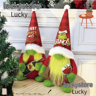 Lucky ตุ๊กตาโนมไร้หน้า ขนนิ่ม สีเขียว สําหรับตกแต่งบ้าน เทศกาลคริสต์มาส