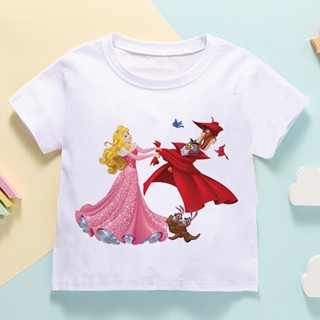 เสื้อยืด พิมพ์ลายการ์ตูนเจ้าหญิง Rapunzel Snow White แฟชั่นฤดูร้อน สําหรับเด็กผู้หญิง