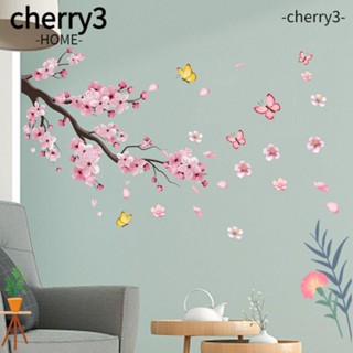 Cherry3 สติกเกอร์ PVC ลายดอกไม้ ผีเสื้อ ดอกพลัม สําหรับติดตกแต่งผนังบ้าน ห้องนั่งเล่น