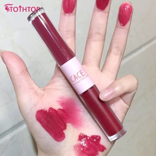 Cace Fun Double Head Lip Glaze Matte Double Head Lip Glaze Lasting Waterproof Pearlescent Lip Glaze Not Stick Cup Lip Glaze Lip Makeup [ด้านบน]