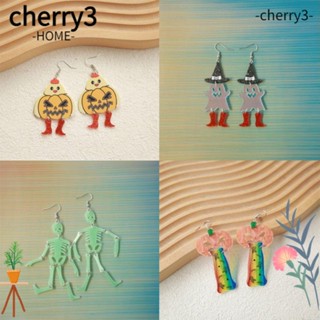 Cherry3 ต่างหูอะคริลิค รูปหัวกะโหลกฟักทองน่ารัก สไตล์โกธิค สําหรับเด็กผู้หญิง