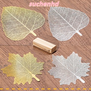 Suchenhd ที่กรองใบชา สเตนเลส 304 ลายใบเมเปิ้ล พร้อมฐานไม้ไผ่ สีทอง ทนทาน 4 ชิ้น