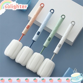 SOLIGHTER Cleaning Tool Sponge Brush Long Handle Baby Bottle Cleaning Brush Removable Kitchen Household Washing Cup Brush/Multicolor