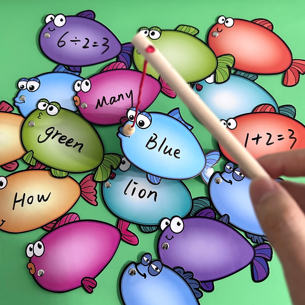 Erasable fishing teaching aid group fish teaching aid magnetic fishing board game magnet Aids Fun Spelling Matching Game