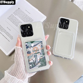 เคสโทรศัพท์มือถือ แบบใส ป้องกัน ปิดด้านหลัง พร้อมช่องใส่บัตร เหรียญ สําหรับ Honor X6A X6A