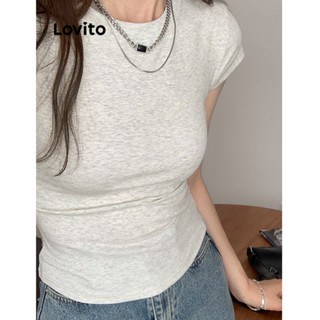 Lovito เสื้อยืดลําลอง เรียบง่าย สําหรับผู้หญิง LNE24134 (สีเทาอ่อน)