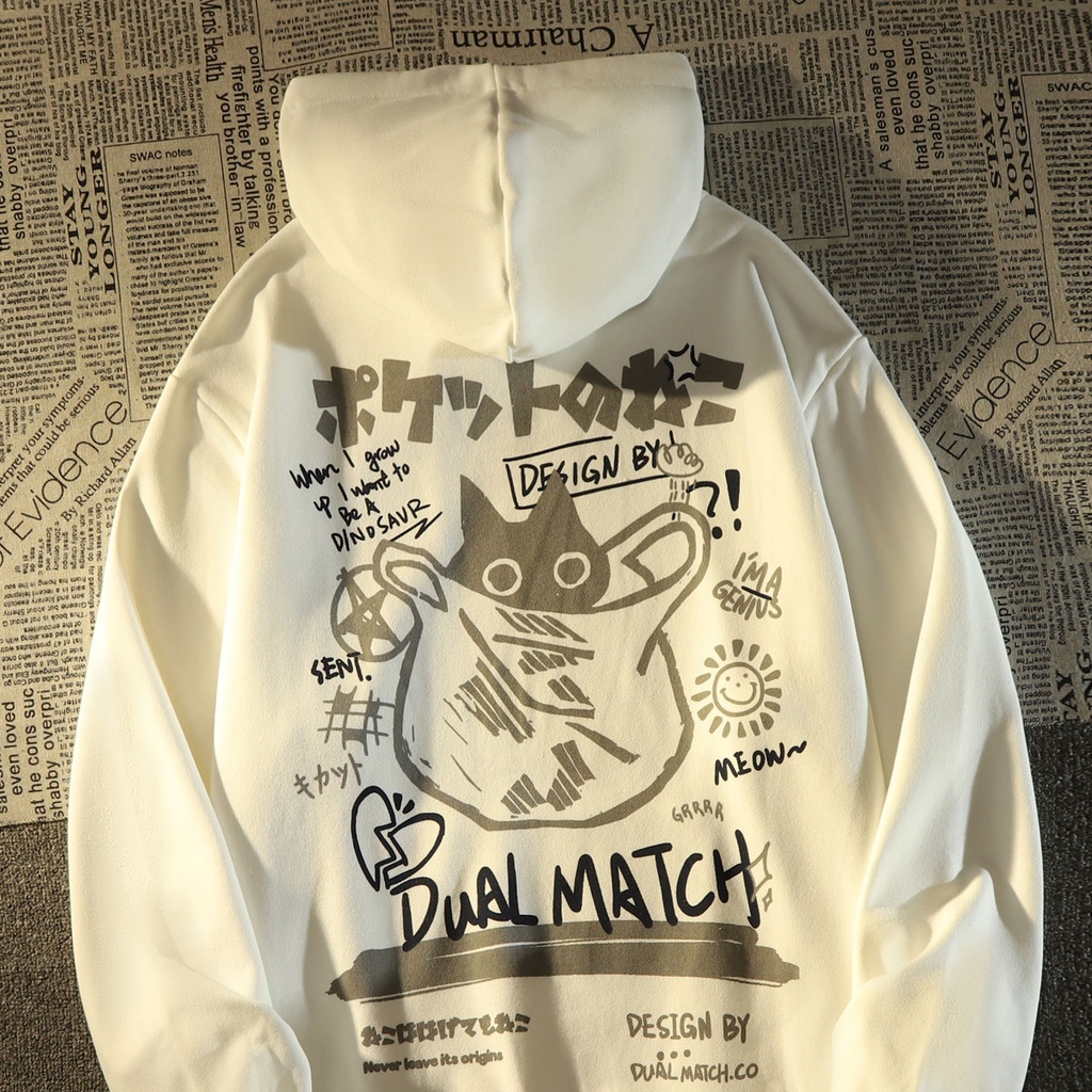 เสื้อกันหนาวแขนยาว มีฮู้ด พิมพ์ลายการ์ตูนอนิเมะ ทรงหลวม ขนาดใหญ่ แบบเรียบง่าย สไตล์ญี่ปุ่น เหมาะกับฤดูหนาว สําหรับผู้ชาย และผู้หญิง