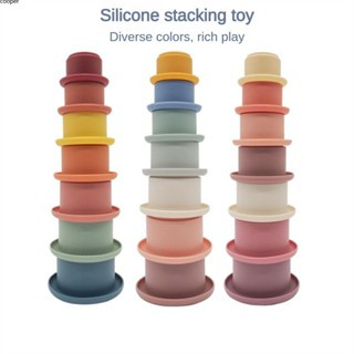 【ในการจัดส่ง】 Montessori Baby Building Blocks Stacking Cups Stacking Interactive Grade Soft Silicone Baby Educational Toys