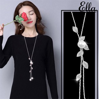 Ellastore123 สร้อยคอโซ่ จี้ไข่มุกเทียม รูปใบไม้ เครื่องประดับ สําหรับผู้หญิง