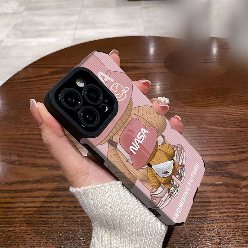 ปลอกหนังสําหรับiPhone 17 Air 16E 16 15 14 13 12 11 Pro XS Max XR X 8 7 6 6s Plusแฟชั่นสไตล์สีชมพูสีม่วงNASAหมีซิลิโคนอ่อนนุ่มคลุมทั้งหมด | HN B144