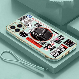 เคส TPU นิ่ม ขอบตรง ลาย Star Wars พร้อมสายคล้อง สําหรับ iPhone 15 Pro Max 15 Plus