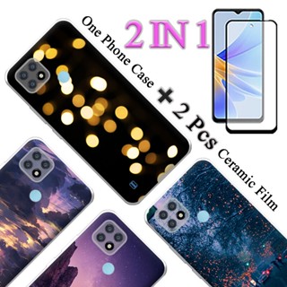 2 IN 1 Realme C21 เคสนิ่ม พิมพ์ลาย พร้อมกระจกนิรภัยกันรอยหน้าจอเซรามิค แบบโค้ง