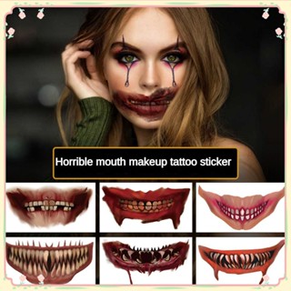 ฮาโลวีน Spooky Creepy Lips Tattoo สติ๊กเกอร์รอยสักฮาโลวีนสยองขวัญริมฝีปาก Diy สติกเกอร์รอยสักปากใหญ่กันน้ำแต่งหน้าตลก Smile Lip เครื่องมือเสริมความงาม 【sunny】