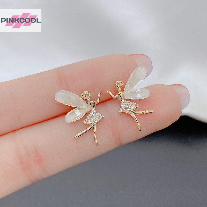 Pinkcool ต่างหูสตั๊ด รูปปีกดอกไม้ เอลฟ์ ประดับเพทาย สวยหรู แฟชั่นสําหรับผู้หญิง ขายดี