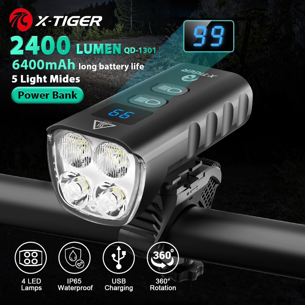X-TIGER Bicycle Light Rainproof  Bike Flashlight USB Rechargeable LED 2400 Lumens MTB Road Bike Front Lamp Bike Accessor