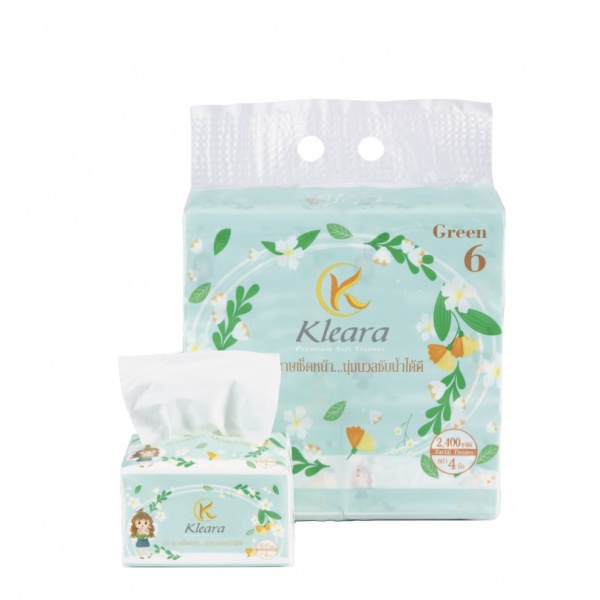 GlobalHouse KLEARA กระดาษเช็ดหน้า รุ่น GREEN6 หนา 4 ชั้น 400 แผ่น บรรจุ 6 ห่อ/แพ็ค สินค้าของแท้คุณภาพดี