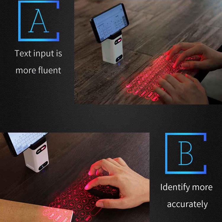 แป้นพิมพ์เลเซอร์เสมือน Bluetooth คีย์บอร์ดโทรศัพท์โปรเจคเตอร์ไร้สายสําหรับ คอมพิวเตอร์ Pad แล็ปท็อป ด้วยฟังก์ชั่นเมาส์ ของขวัญรุ่นพี่ใหม่