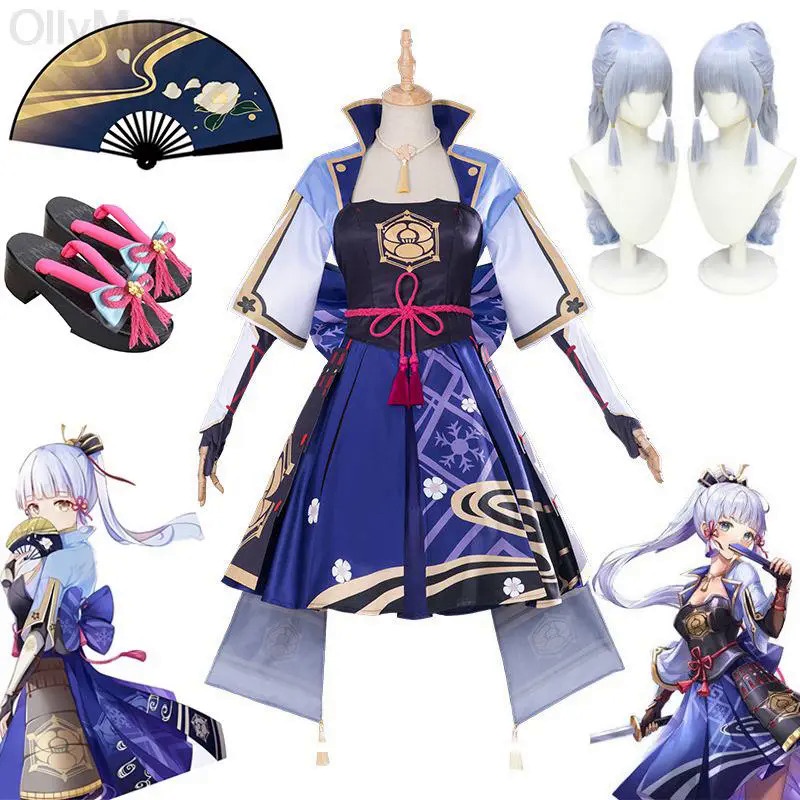 XS-3XL OllyMurs Game Genshin Impact Kamisato Ayaka Cosplay Costume Ayaka Outfit Fan Dress Wig Shoes 