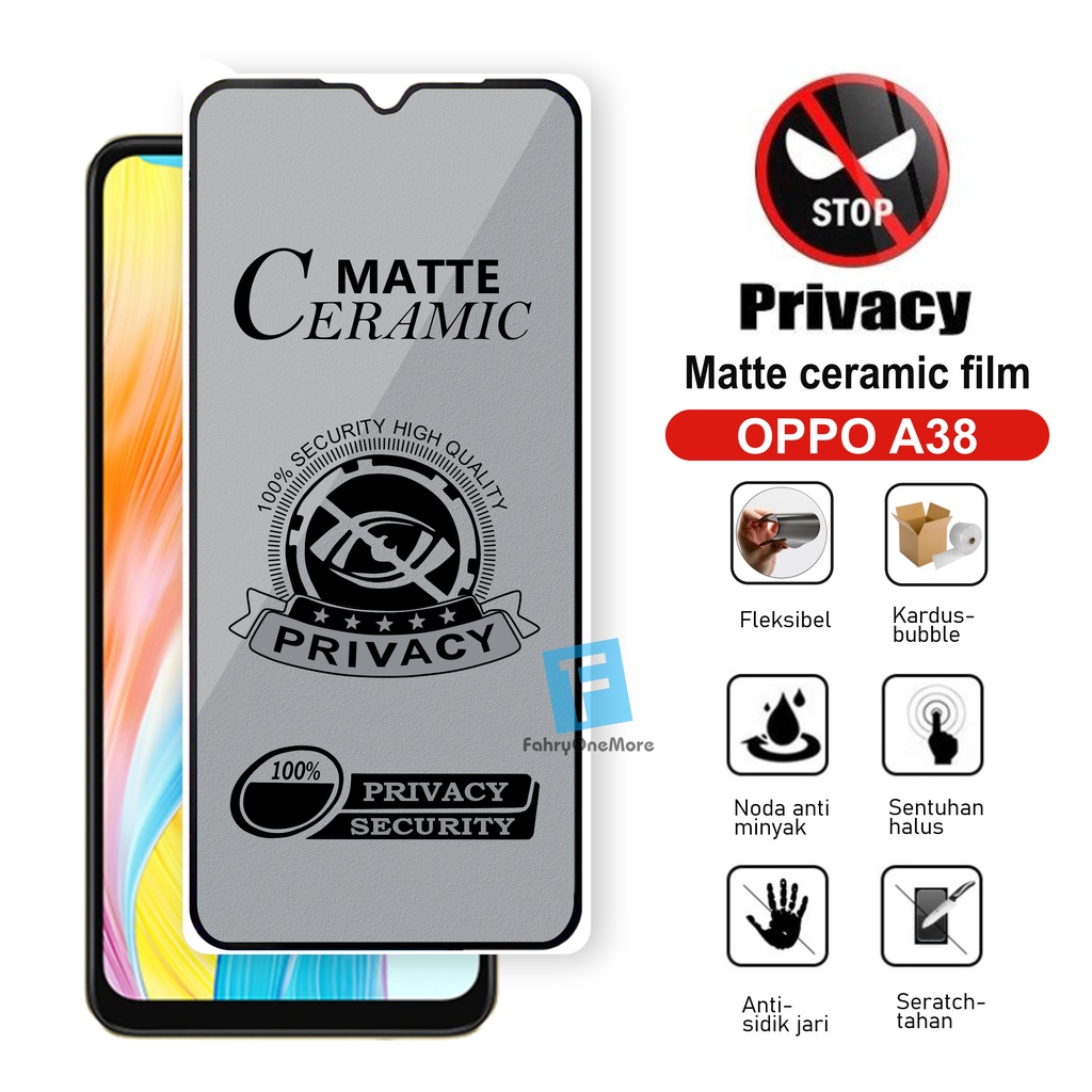 LAYAR กระจกนิรภัย Oppo A18 A38 A98 หน้าจอเคลือบเซรามิกป้องกัน Spy โทรศัพท์มือถือเต็มรูปแบบ