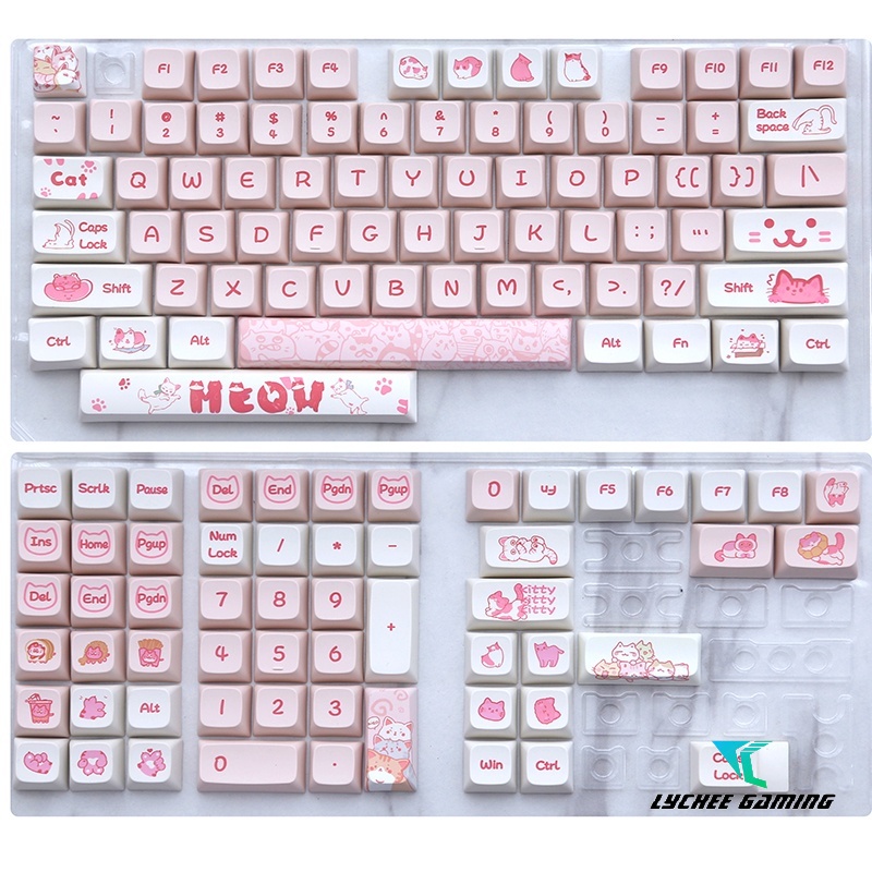 2024 ใหม่!! ปุ่มกดลิ้นจี่ แมวซน น่ารัก สีชมพู/สีฟ้า/มิลค์กี้เหมียวสัตว์ XDA ความสูง PBT คีย์บอร์ดสีระเหิดปุ่มกดน่ารักพอดี 66 80 68 100 80 75% เค้าโครง