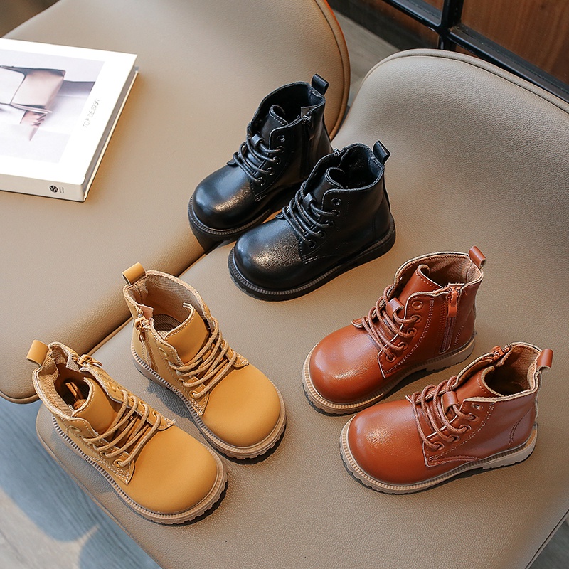 รองเท้าบูทมาร์ติน หนังนิ่ม แต่งซิป กันลื่น สไตล์อังกฤษ สําหรับเด็กผู้ชาย และเด็กผู้หญิง อายุ 2-6 ปี