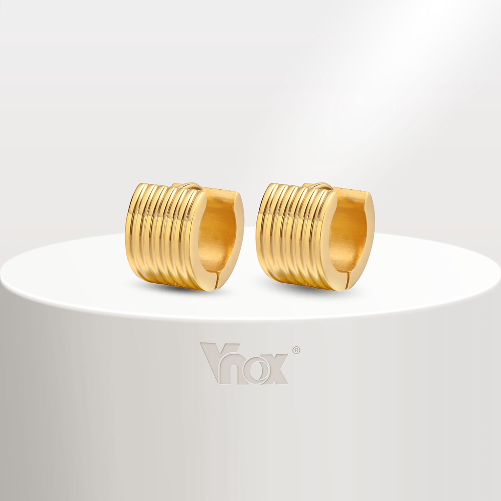 Vnox ต่างหูห่วง สเตนเลส ทอง 18K ขนาดเล็ก น้ําหนักเบา กันแพ้ สําหรับผู้หญิง