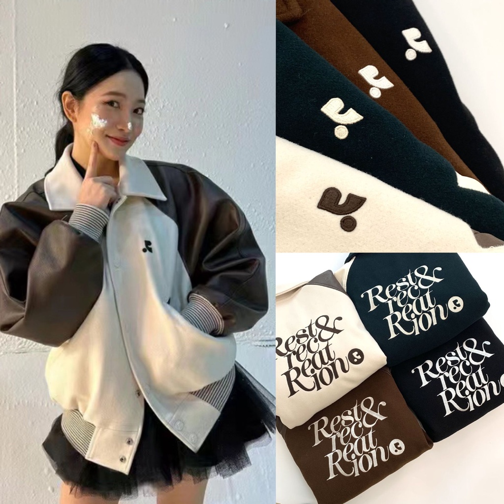 [SR-STUDIO] Rest&recreation เสื้อแจ็กเก็ตเบสบอล ทรงหลวม สไตล์เรโทร สําหรับคู่รัก