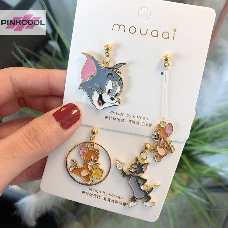 Pinkcool ต่างหูห้อยยาว ลายการ์ตูนแมว หนู น่ารัก เรียบง่าย สําหรับผู้หญิง ขายดี