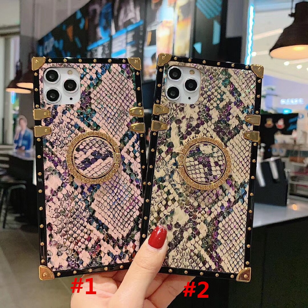 For OPPO Reno 2F 2Z 4 5 6 7 8 8T 6Z 7Z 8Z Realme C21Y C25Y C33 C30 C55 C53 A3S A12E A5 A7 A12 A5S A9 2020 A57 A77 A77S Snake Skin Pattern Square Phone Case With Bracket