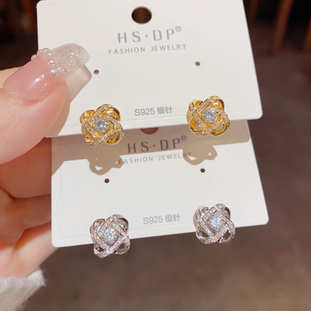 ต่างหูเข็มเงิน S925 ประดับเพทาย สวยหรู ระดับไฮเอนด์ เรียบง่าย