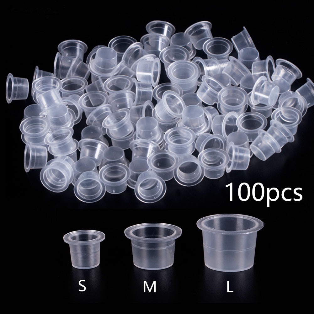 ถ้วยหมึกสักถาวร แบบพลาสติกใส ใช้แล้วทิ้ง สําหรับใส่หมึกสัก S M L 100 ชิ้น