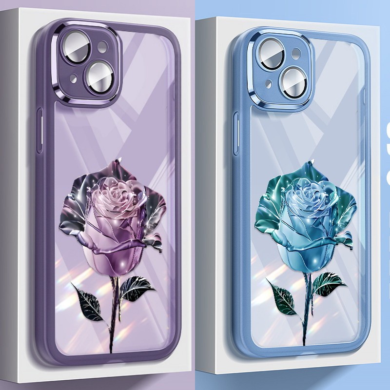 เคสโทรศัพท์มือถือซิลิโคน TPU แบบนิ่ม ลายดอกกุหลาบ สีโปร่งใส สําหรับ iPhone 15 Pro Max 14 13 12 11