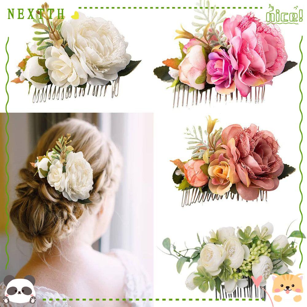 Nextth หวีผม ดอกไม้ หรูหรา เจ้าสาว กิ๊บแต่งงาน เครื่องประดับผม เจ้าสาว คริสตัล เครื่องประดับผม
