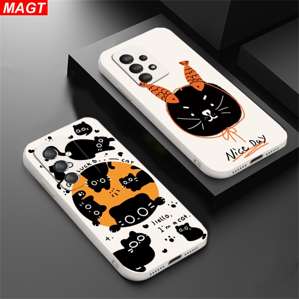 เคสโทรศัพท์มือถือ ลายตัวอักษร แมวดํา สําหรับ Samsung A24 A14 M23 A04S A13 A03S A23 A53 A73 A33 A22 A21S A12 A02S A11 A51 A10 A30 A50 A52 A20S A10S M12 J4 Plus J7
