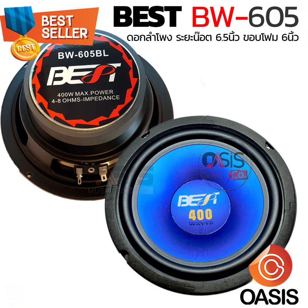 1ดอก สีน้ำเงิน [Max400วัตต์] ดอกลำโพง 6.5 นิ้ว BEST BW-605 BL ดอกลำโพงรถยนต์ 6.5 นิ้ว ดอกลำโพงซัฟวูฟ