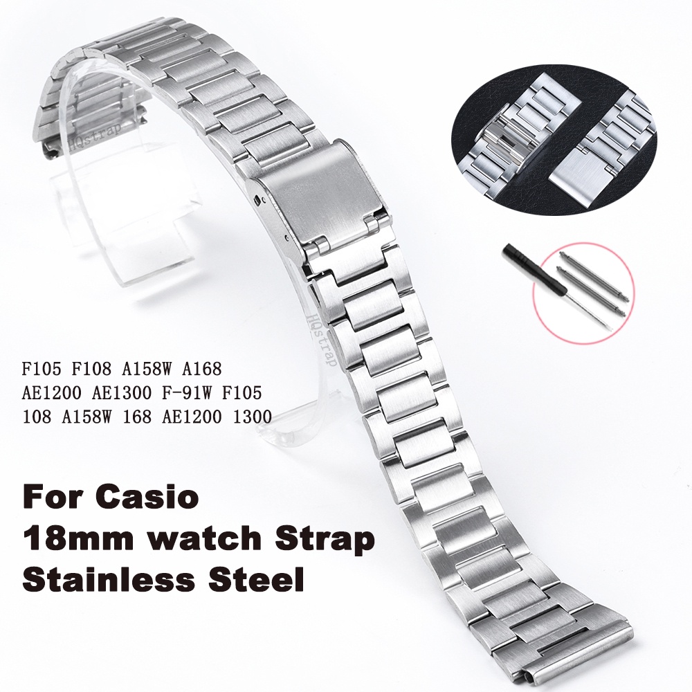 สายนาฬิกาข้อมือ สเตนเลส ขนาดเล็ก 18 มม. แบบเปลี่ยน สําหรับ Casio Watch Band F91W F105 F108 A158W A168 AE1200 AE1300