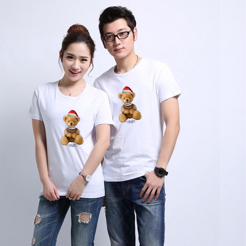 เสื้อยืดสกรีน ลายหมีคริสต์มาส ใส่ได้ทั้งครอบครัว cotton100% ระบายความร้อนได้ดี
