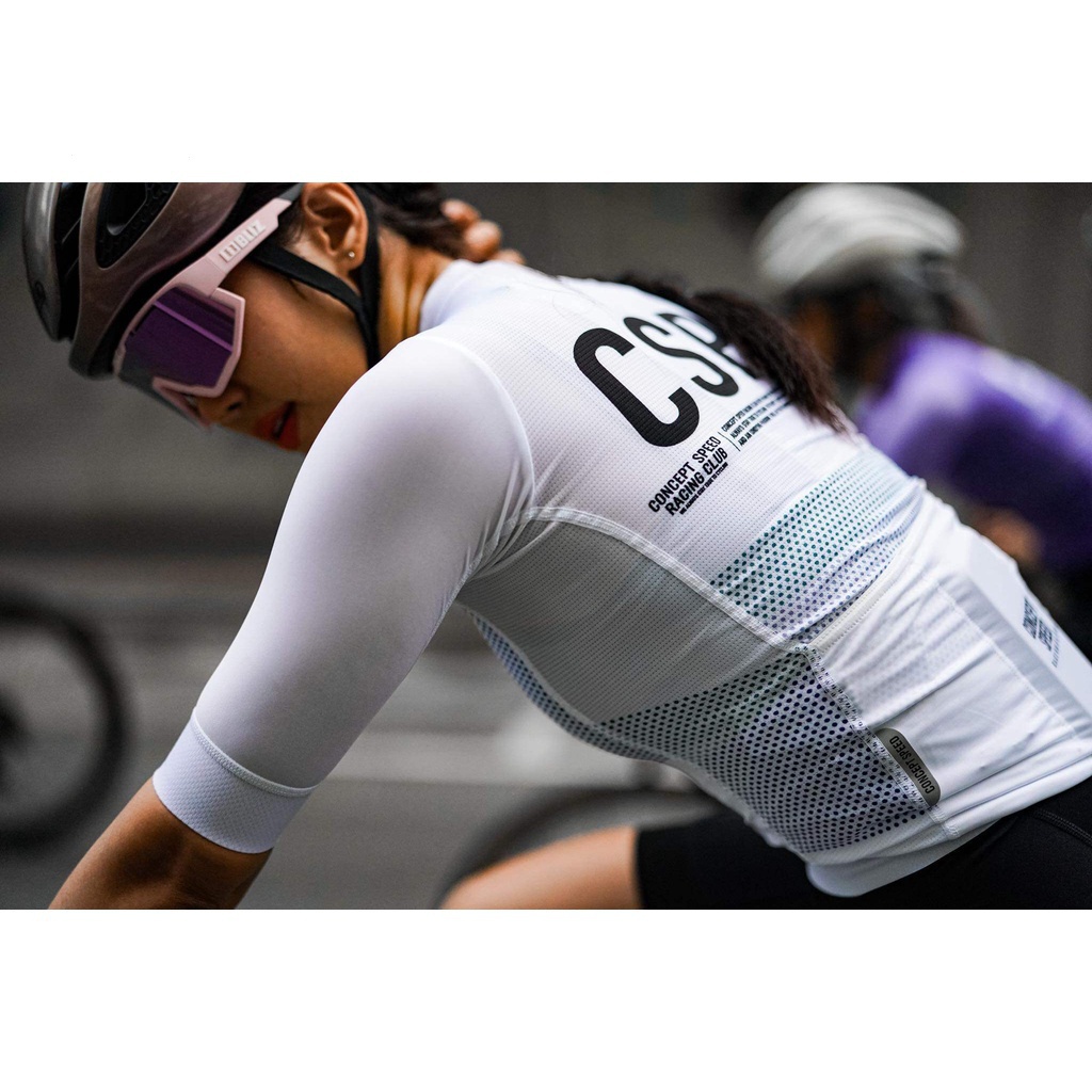 เสื้อกีฬาแขนสั้น CSPD CONCEPT SPEED แต่งซิป 3 ช่อง สีขาว สําหรับขี่จักรยาน