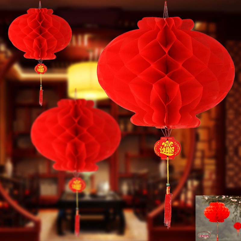 โคมไฟแขวน สีแดง สไตล์จีนดั้งเดิม สําหรับตกแต่งเทศกาลฤดูใบไม้ผลิ CNY