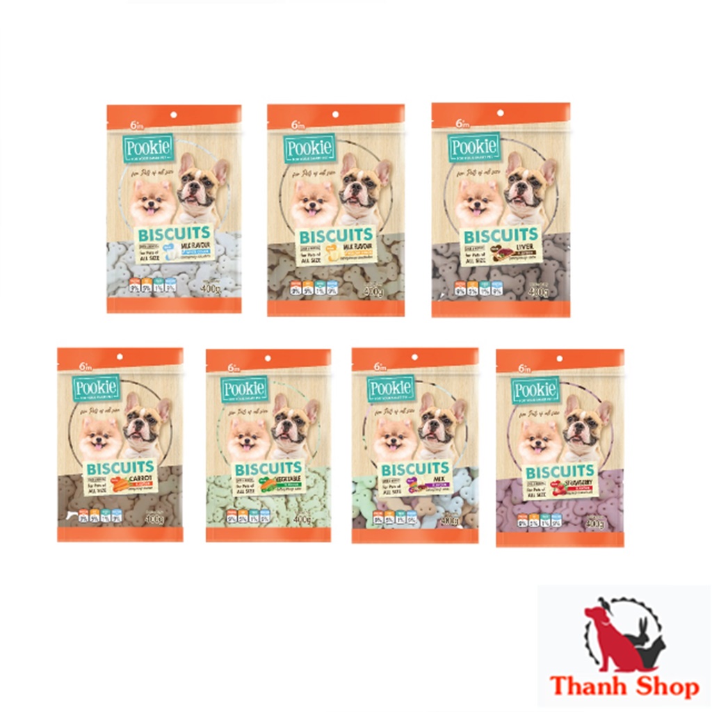 Pookie biscuits ขนมสำหรับสุนัข บิสกิตรูปกระดูก 400 g.