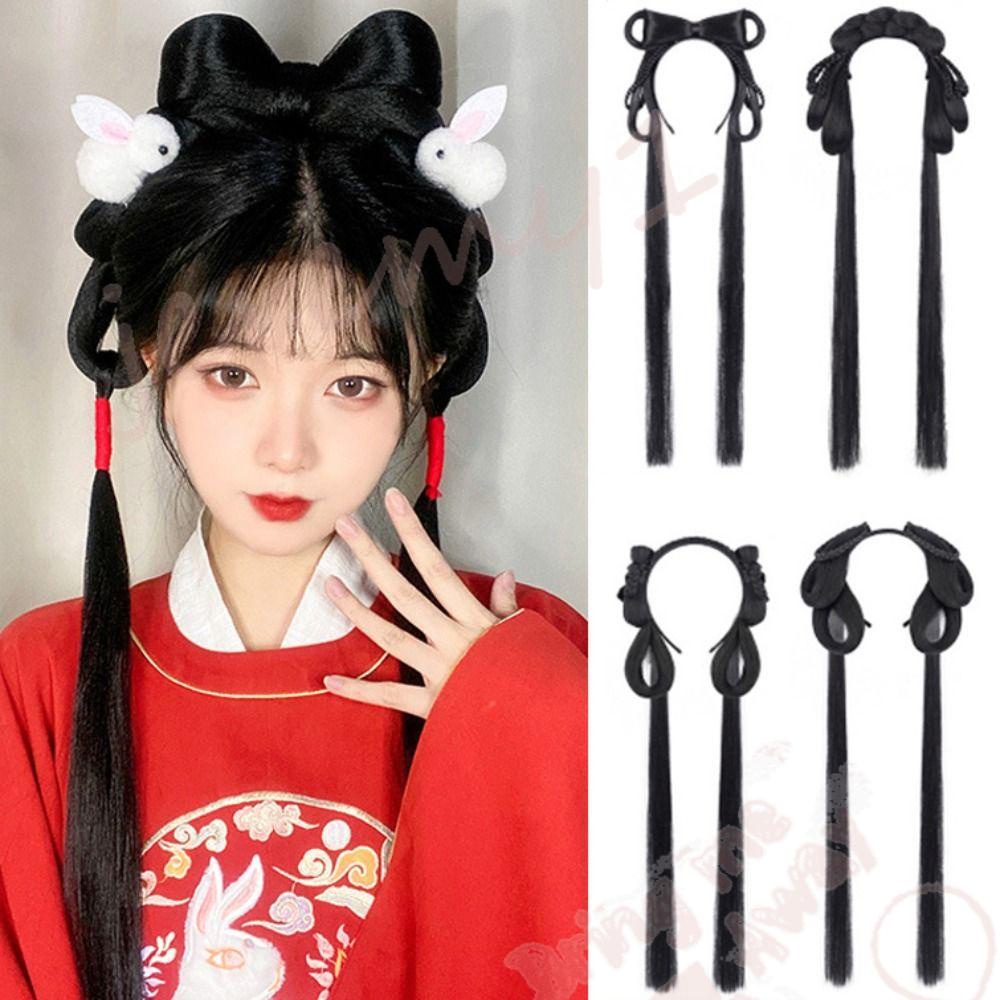 Jeremy1 ที่คาดผม วิกผมยาว สังเคราะห์ สไตล์ฮั่นฝู จีนโบราณ แบบดั้งเดิม มองไม่เห็น สําหรับผู้หญิง