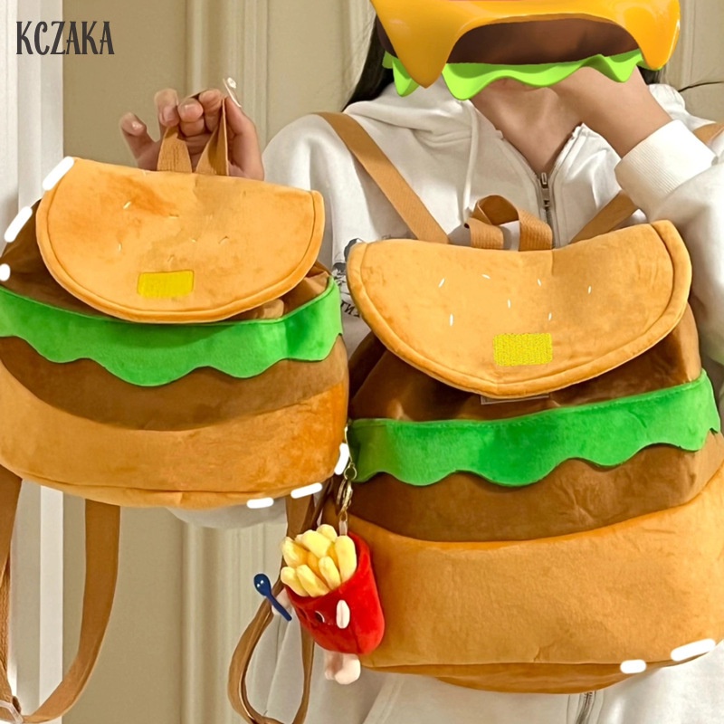 Kczaka กระเป๋าเป้สะพายหลัง ลายการ์ตูนเบอร์เกอร์น่ารัก ความจุขนาดใหญ่ สําหรับผู้หญิง