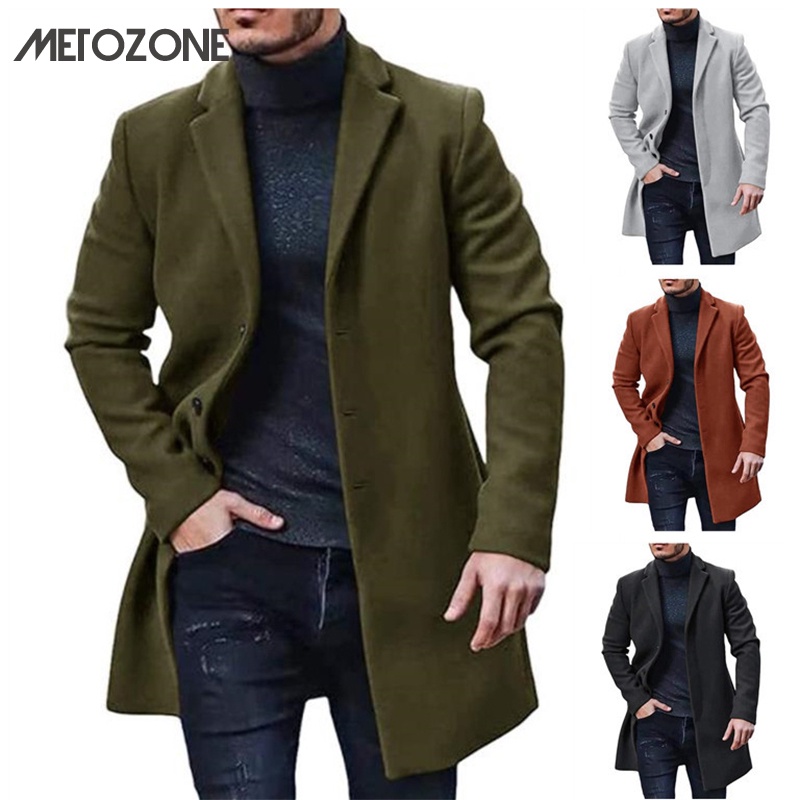 Metozone เสื้อโค้ทยาว ผ้าขนสัตว์ สีพื้น