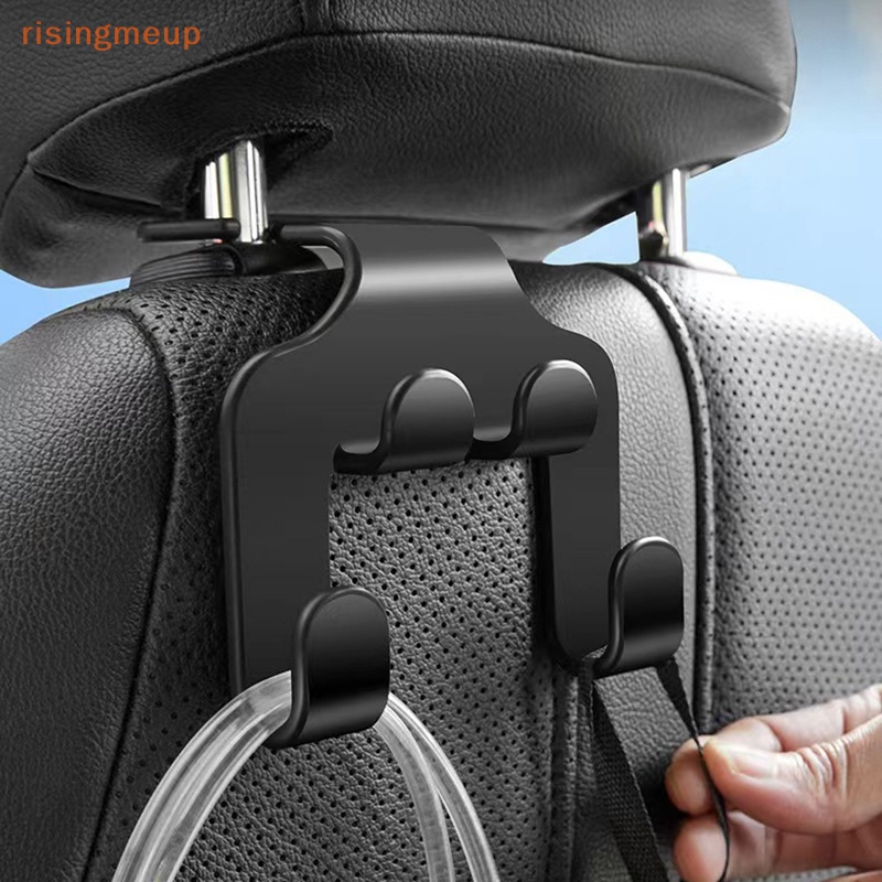 [risingmeup] ตะขอแขวนกระเป๋าถือ ติดพนักพิงศีรษะรถยนต์ สีดํา
