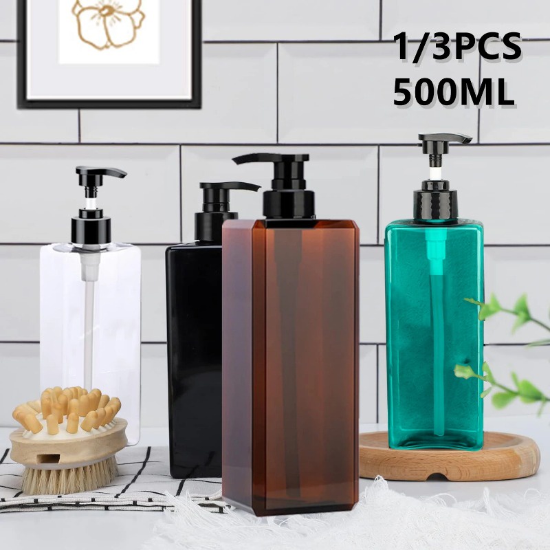 Possbay ขวดพลาสติกเปล่า ขนาด 500 มล. พร้อมปั๊ม เติมได้ สําหรับใส่สบู่ แชมพู เครื่องสําอาง ครีมนวดผม